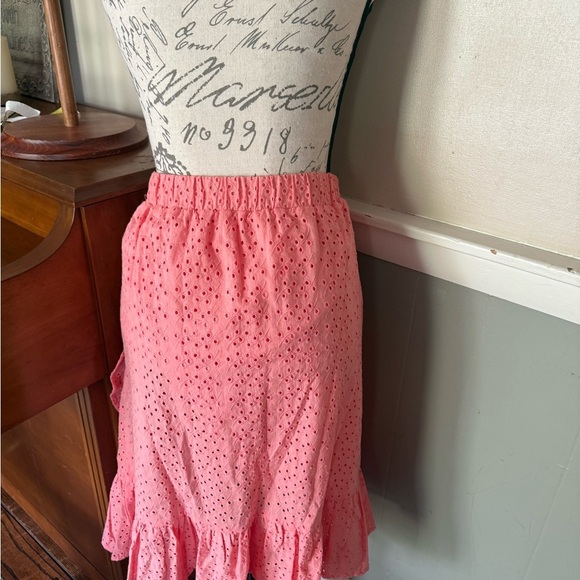 Nanette Lepore Coral Pink Flamingo Eyelet Ruffled Skirt NWT 78.00 - Picture 7 of 8